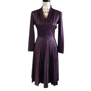 Vintage Joan Curtis Plum Cowl Neck Pleated Midi Dress, Size 10